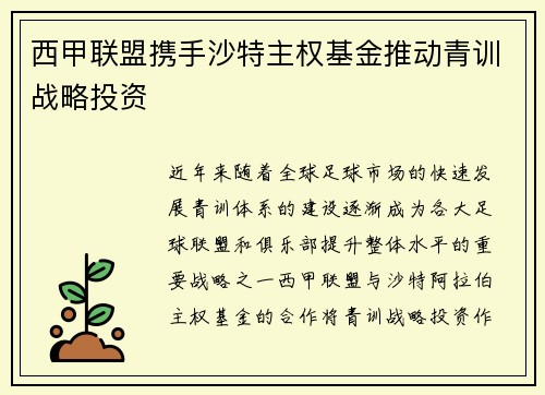 西甲联盟携手沙特主权基金推动青训战略投资 西甲联盟携手沙特主权基金推动青训战略投资